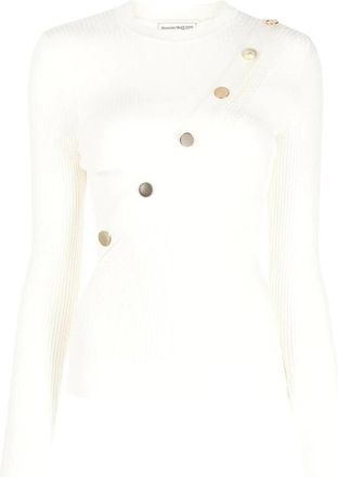 Alexander McQueen Ivoor Gebreide Trui - Dames - Ronde hals truien - Wit - XS - Truien & Vesten