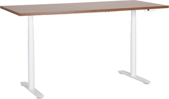 Beliani Beliani - Escritorio De Altura Regulable El&eacute;ctrico Dise&ntilde;o Moderno Patas Redondas 180 X 80 Cm Tablero Madera Oscura Soporte De Acero Blanco Destinas