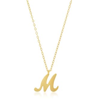 MAX + STONE 10k Solid White or Yellow Gold Dainty Script Initial with Extendable Necklace, 16+2 inches