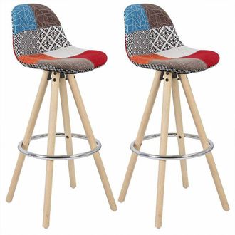 Woltu Sgabelli da Bar Sedia Cucina con Schienale Tessuto di Lino Gambe Legno 2PZ Patchwork 1 in Tessuto di Lino - Woltu
