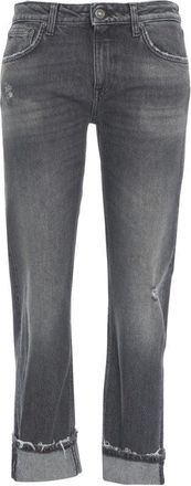 Dondup Faded Black Boyfriend Jeans With Subtle Distressing And Rolled Cuffs