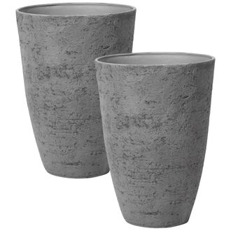 Beliani Conjunto De 2 Macetas De Mezcla De Piedra Gris 51 Cm Interior Exterior Camia