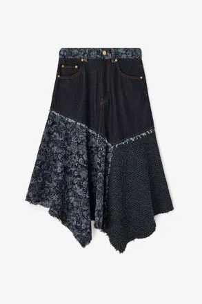 Ganni Navy Skirt in Patchwork Denim - Size 10/12 Organic Cotton