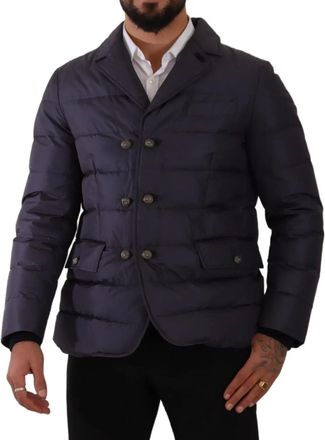 Dolce & Gabbana Blue Silk Goat Coat Blouson Winter Mens Jacket