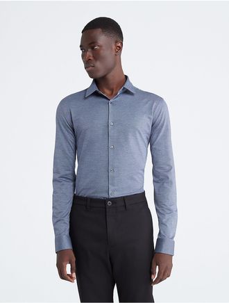 Calvin Klein Mens Refined Solid Slim Button-Down Shirt - Navy - 15H/323