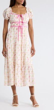 Blu Pepper Floral Tie Contrast Tie Midi Dress in Pink Multi at Nordstrom Rack, Size Medium