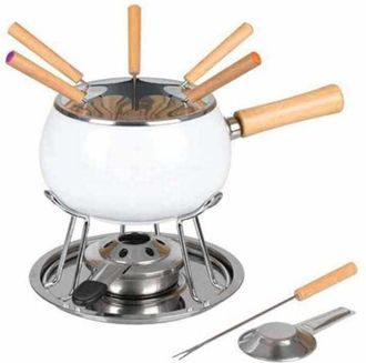 EVA Conjunto De 12 Piezas De Fondue Esmaltada Blanca Eva