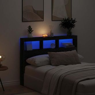 Berkfield Home Headboard Cabinet with LED Black Oak 140x17x102 cm | Size: 140 x 17 x 102 cm