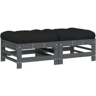 vidaXL Vidaxl - Taburetes De Jard&iacute;n Con Cojines 2 Uds Madera Maciza Pino Gris