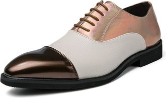 Generic Dress Shoes for Men Lace Up Patchwork Round Cap Toe PU Leather Rubber Sole Slip Resistant Low Top Anti-Slip Classic(Multi-Colored,10.5 UK)