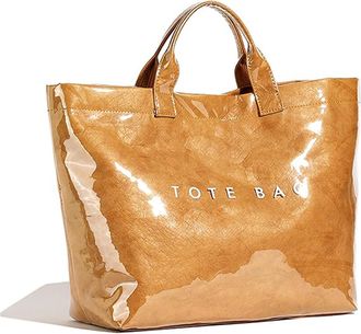 Generic Plaid PVC Tote Bag for Women Large PVC Tote Bag Letters Print Plastic Handbag, Shopping Work Handbag Gift (A-brown)