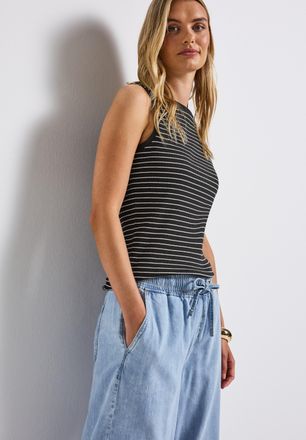 Street One Tr&auml;gertop STREET ONE, Damen, Gr. 44, gr&uuml;n (pine grove gr&uuml;n), Rippware, Obermaterial: 94% Baumwolle, 6% Elasthan, gestreift, regular fit taillenbedeckt
