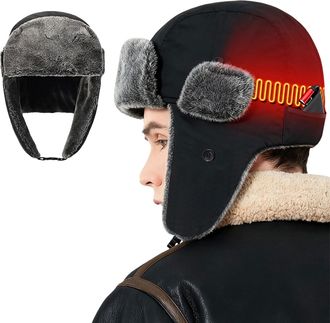 Generic Heated Hat - USB Powered 3 Temp Settings Heated Beanie | Waterproof Windproof Heating Cap with Ear Warmer for Men Women, Winter Outdoor Hat for Skiing