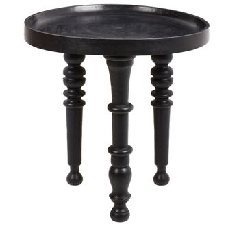 Beliani Mesa Auxiliar Tradicional Redonda 52 X 52 Cm Sala De Estar Mango Negro Leeton
