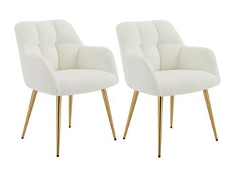 Pascal Morabito Conjunto de 2 sillas con brazos - Tela de bouclé y metal dorado - Blanco - PEGA de Pascal MORABITO