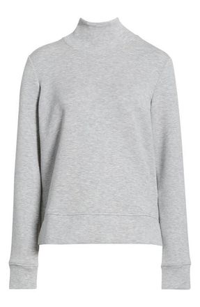Lord & Taylor Dreamweave Recycled Polyester Blend Mock Neck Sweatshirt in Heather Concrete at Nordstrom, Size X-Large