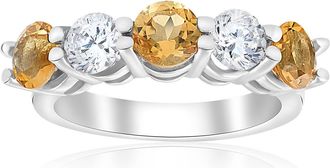 Pompeii3 2 1/2ct Citrine & Diamond 5-Stone Ring 14K White Gold