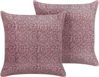 Beliani Beliani - Conjunto De 2 Cojines De Terciopelo Rosa 45 X 45 Cm Floral Bloque Impreso Romneya