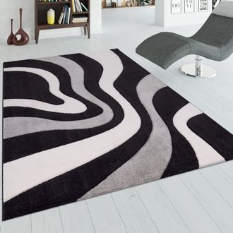 Paco Home Paco Home - Alfombra De Dise&ntilde;o Moderna Con Ondas Abstractas Contorneada Varios Colores Y Tama&ntilde;os 240x330 Cm, Negro