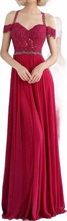 Jovani Off Shoulder Long Prom Dress In Magenta