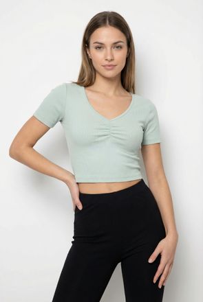Only Kurzarmshirt ONLY ONLBETTY LIFE S/S SCALLOP V-NECK CC JRS, Damen, Gr. XL, jadeite, Jersey, Obermaterial: 95% Baumwolle, 5% Elasthan, unifarben, h&uuml;ftla