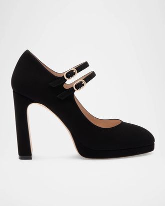 Stuart Weitzman 100mm Babette Suede Platform Mary Janes