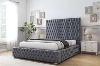 Comfort Beds Ambassador Plush Bed Frame - 50 Upholstered Headboard in Dark Grey | Size: Small Double