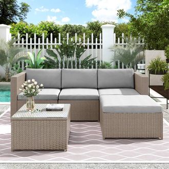 Aka Garden Corner Sofa rattan Garden Furniture Patio Set in Beige