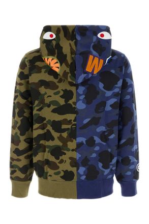 A Bathing Ape Mens Printed Cotton Split Camo Shark Sweatshirt Navy Exterior: Felpe Sweater
