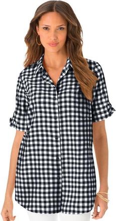Roaman's Tie Sleeve Button Down Shirt in Black Check at Nordstrom, Size 12