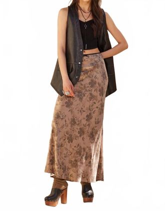 Promesa Floral-Print Satin Maxi Skirt In Taupe