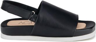 AGL Black Holly Leather Slingback Wedge Sandals
