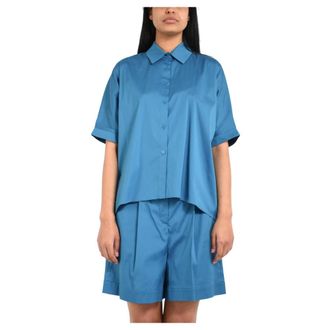 Max Mara Shirts, female, Blue, Size: 2XS Cotton Poplin Shirt