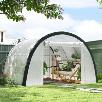 OUTSUNNY 4 x 3 x 2 m Polytunnel Greenhouse Pollytunnel Tent Steel Frame in White | Size: 1 Pack