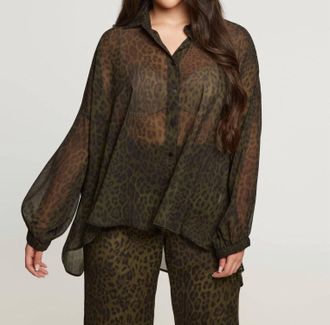 Mat Fashion Sheer Leopard Button Up Shirt In Green