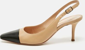 Gianvito Rossi Beige/black Leather Cap Toe Lucy Slingback Pumps
