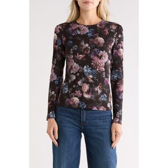 L'agence Tess Print Long Sleeve Jersey Top in Black Multi Vintage Oil Flower at Nordstrom Rack, Size Xx-Small