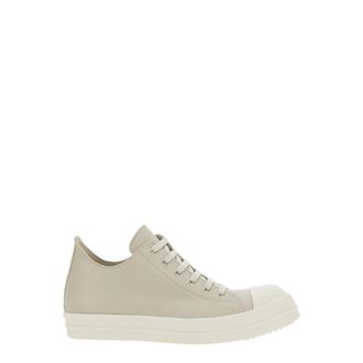 Rick Owens Schoenen, Heren, Grijs, 42 EU, Leer, Low Top Sneakers met Contrasterende Ronde Neus in Leer