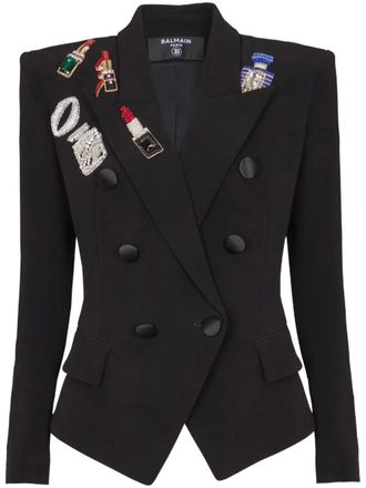 Balmain Getailleerd jack met geborduurde patch - Zwart