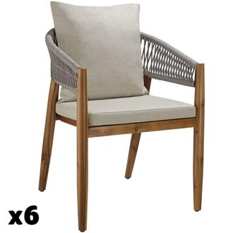 TecTake 6 sillas madera maciza acacia dise&ntilde;o robusto confort, beis gris&aacute;ceo