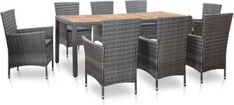 vidaXL Set De Comedor De Jard&iacute;n 9 Pzas Y Cojines Rat&aacute;n Sint&eacute;tico Gris Vidaxl