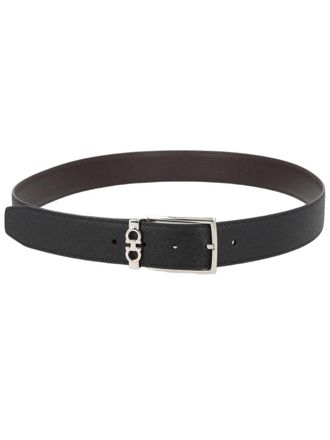 Ferragamo Black Textured Calfskin Belt