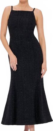 LEO LIN Regina Tweed Midi Dress In Ebony