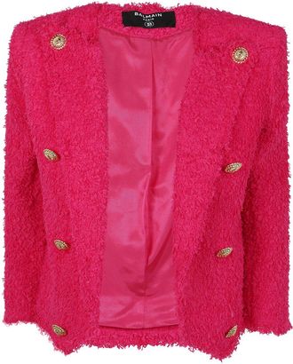 Balmain Womens 8 Button Tweed Spencer Jacket - Dusty Pink Nylon - Size EU 40 (Womens)