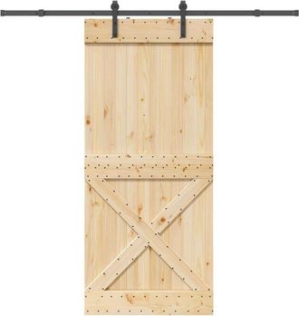 vidaXL Puerta Corredera Con Herrajes Madera Maciza De Pino 100x210 Cm Vidaxl