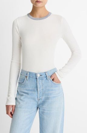 Vince Heather Tipped Long Sleeve T-Shirt in Off White Combo at Nordstrom, Size X-Large