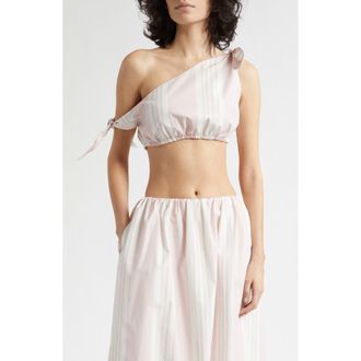 Poss&eacute; Rosie Stripe Asymmetric Neck Crop Top in Pink Stripe at Nordstrom, Size Xx-Small