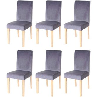 Hhg [NON UTILIZZATO] Set 6x sedie Littau velluto soggiorno cucina sala da pranzo 43x56x90cm grigio piedi chiari