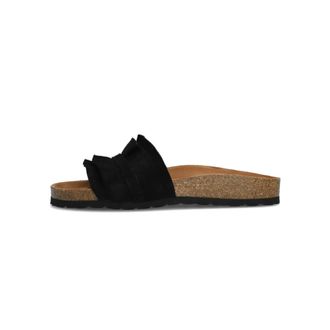 Verbenas Zwarte Su&egrave;de Ruffle Slippers - Dames - Schoenen - Zwart - Maat: 40 EU Su&egrave;de