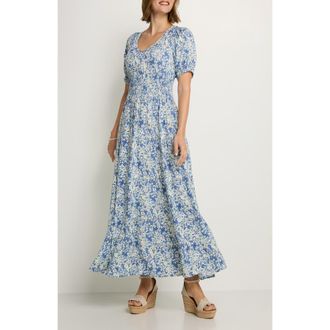 Lascana Womens Floral Puff Sleeve Maxi Dress in Navy Printed at Nordstrom, Size 12